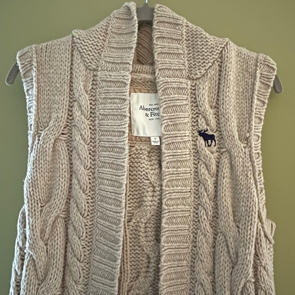 Abercrombie Fitch Women S Wool Blend Cable Knit Trench Sweater Logo Y2K Hooded - Picture 4 of 10